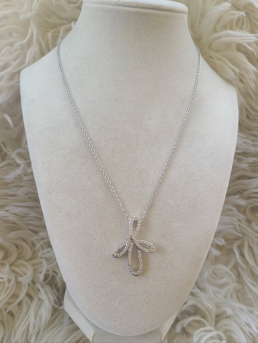 Swarovski Silver Crystal Ribbon Motif Necklace- Excellent Condition
